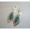 Boucles d'oreilles Feuilles argentées sequins turquoises