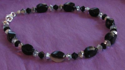 Armband Black Agates &amp; Swarovski kristall 