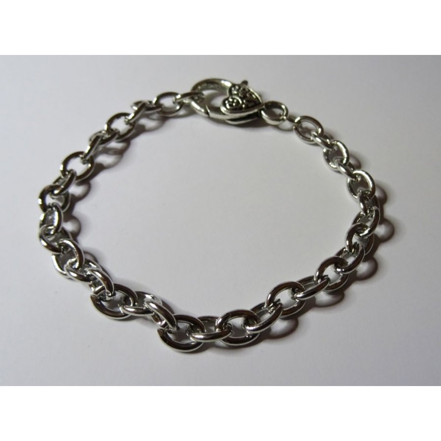 Armband silverpläterad kedja stort hjärta lås 20 cm