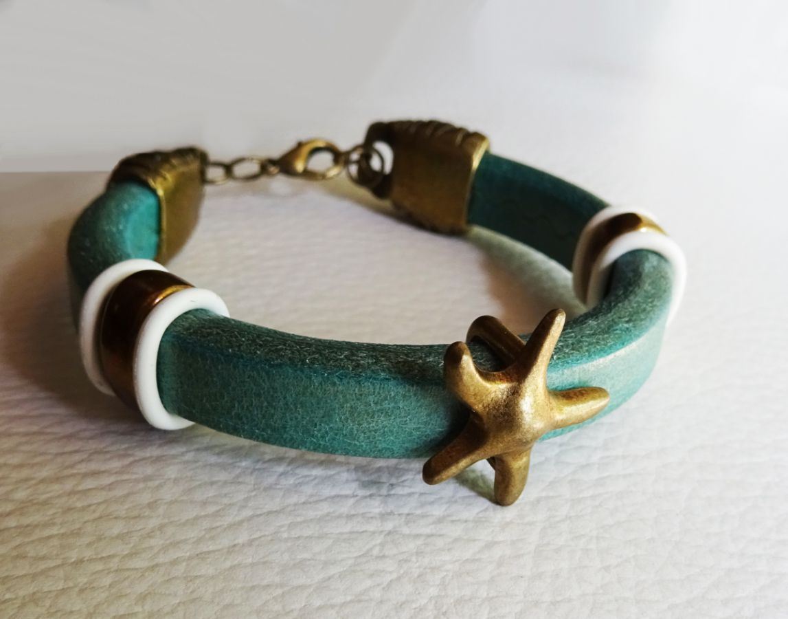 Läderarmband Regaliz turkos Starfish