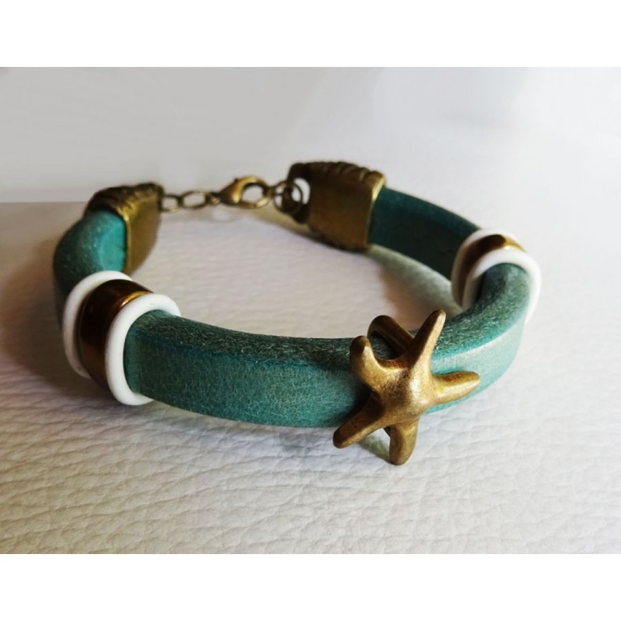 Läderarmband Regaliz turkos Starfish