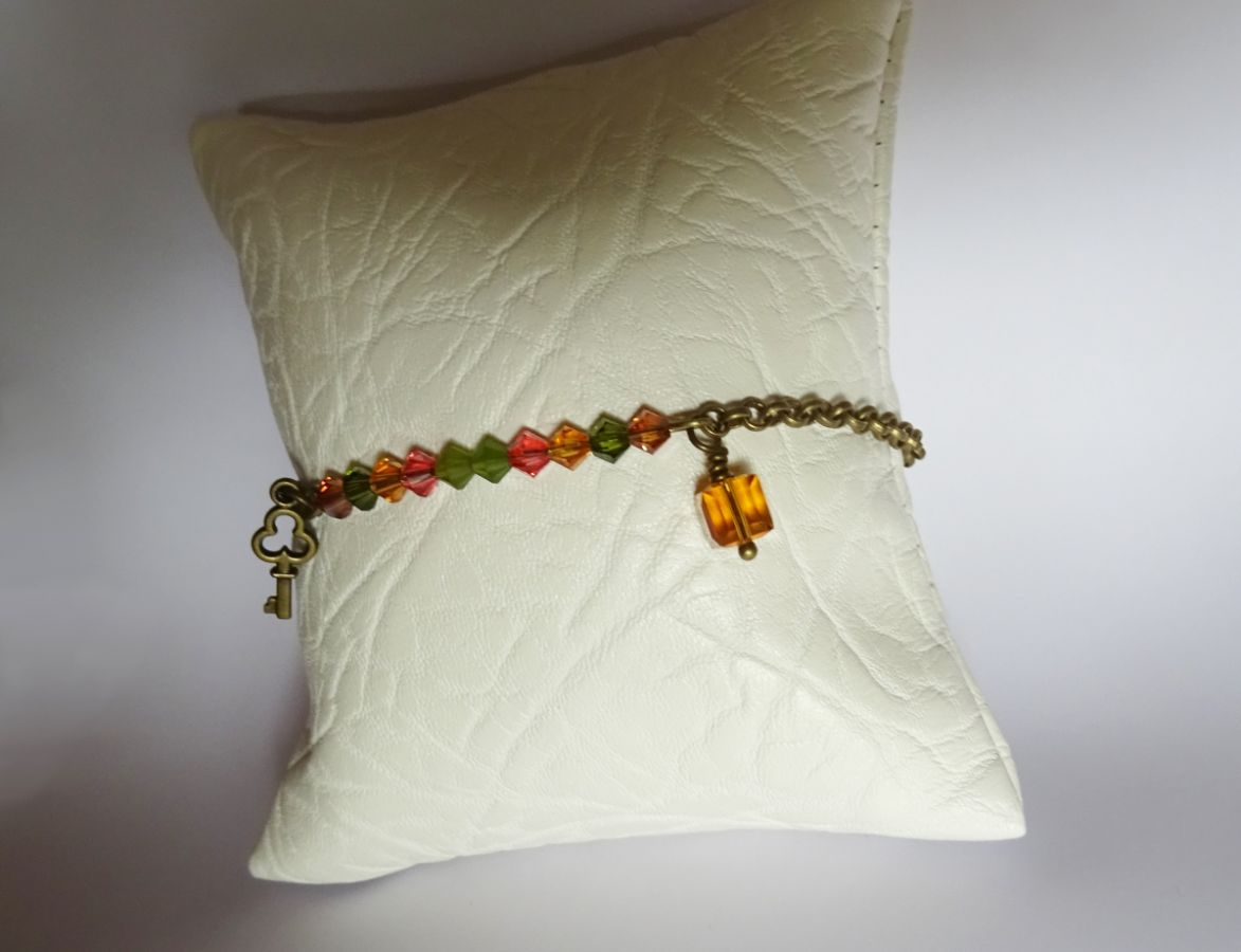 Armband brons kedja Amber och Olivine