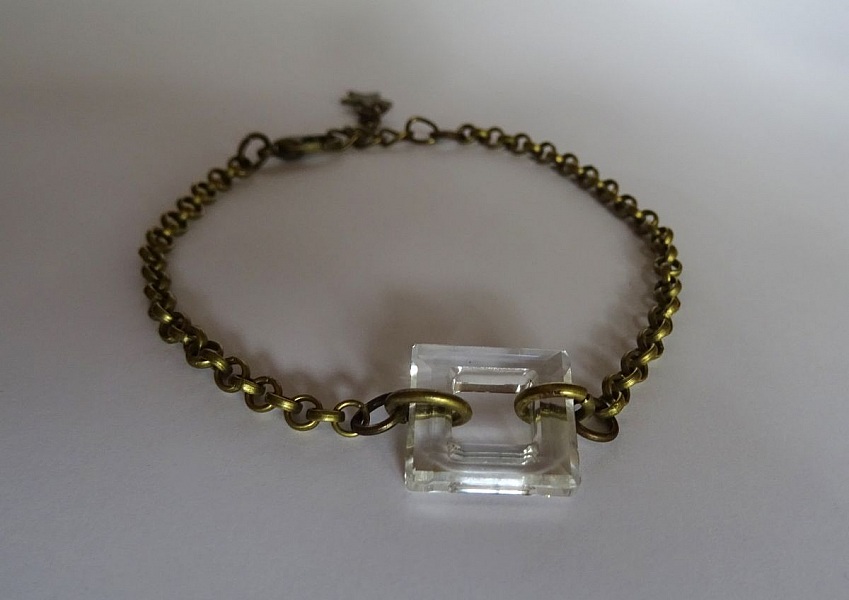 Armband brons kedja Square Crystal