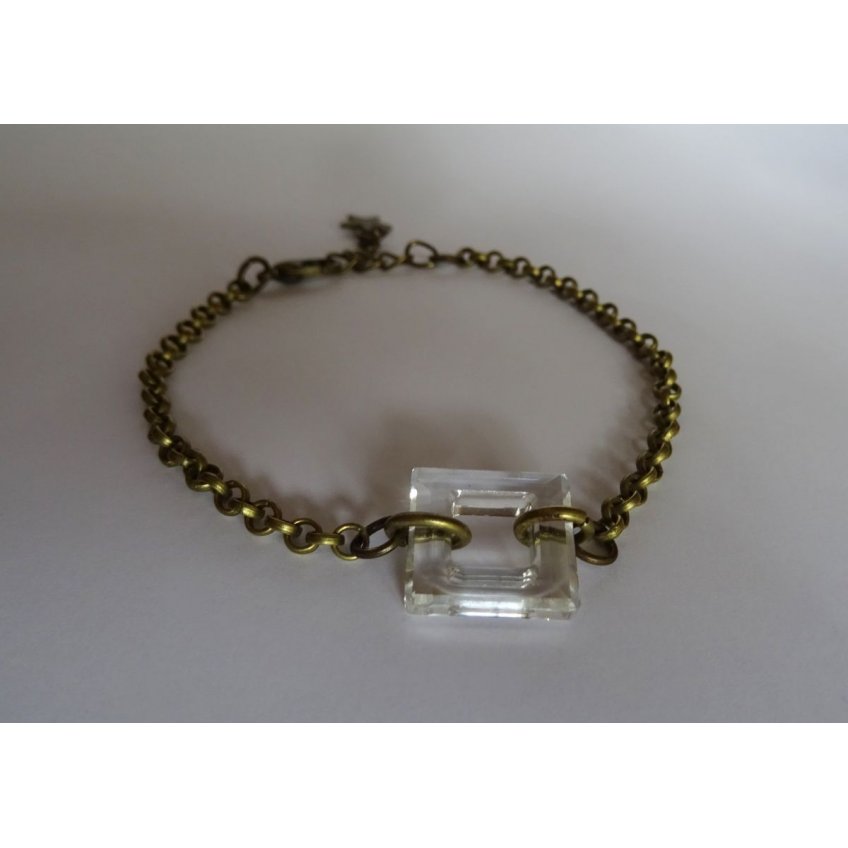 Armband brons kedja Square Crystal