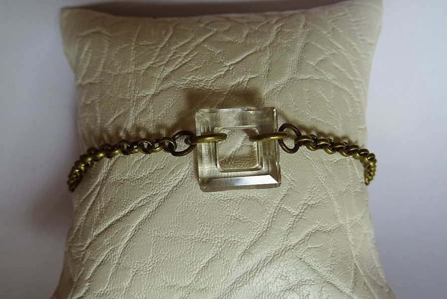 Armband brons kedja Square Crystal