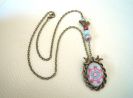 Halsband hänge cabochon Fåglar Blå lila