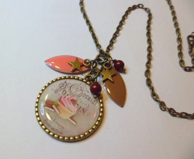 Cabochon hängande halsband med gourmetmuffin och paljetter
