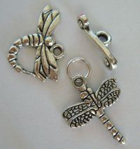 Silver T-lås Dragonfly och charm