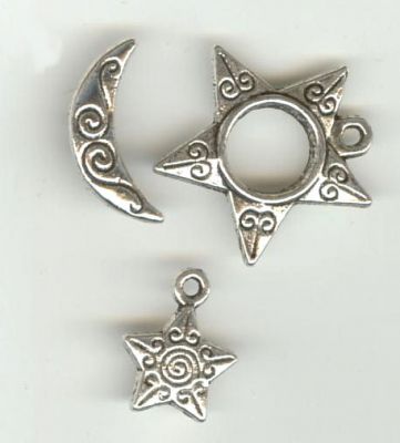 Silver T-lås Måne och stjärnor