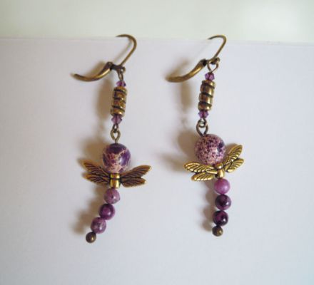 Kit Boucles d'oreilles Libellule Jaspe violet