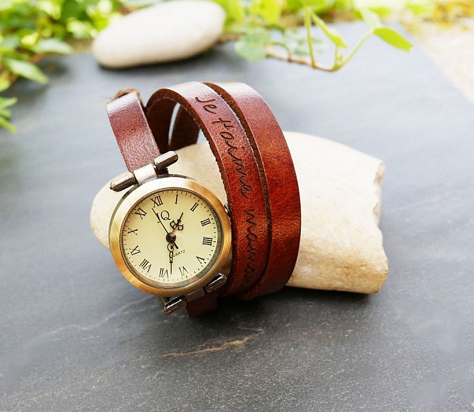 Montre bracelet cuir 3 tours personnalisable