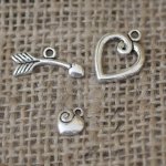 Silver T-lås Hjärta, pil och charm