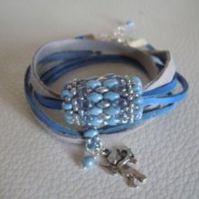 Saipan dubbel sväng läderarmband blå