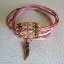Saipan armband dubbel sväng rosa läder 