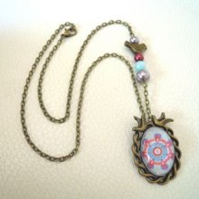Halsband hänge cabochon Fåglar Blå lila
