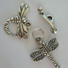Silver T-lås Dragonfly och charm