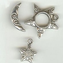 Silver T-lås Måne och stjärnor