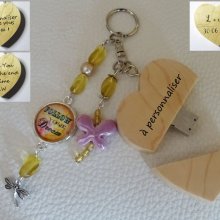 Nyckelring Hjärta usb-nyckel för att gravera Cabochon &amp; fjäril